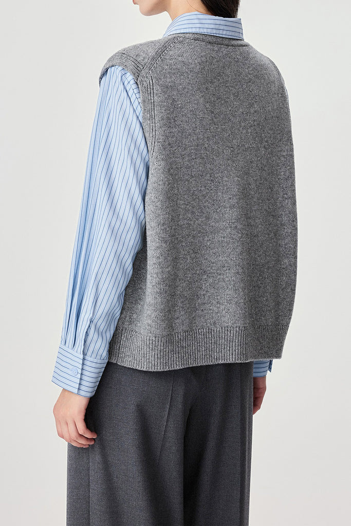 Fine-Knit Wool-Blend V-Neck Sweater Vest  Fibflx