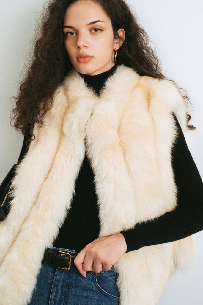 Finnish Fox Fur Vest ¨C Short Stand-Collar Real Fur Gilet  Fibflx