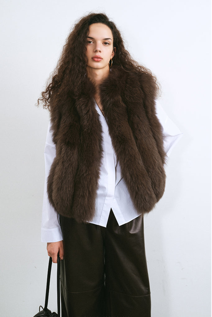 Finnish Fox Fur Vest ¨C Short Stand-Collar Real Fur Gilet  Fibflx