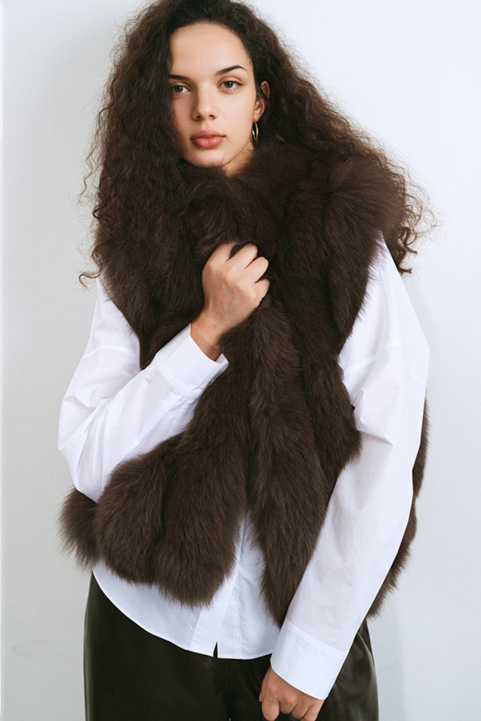 Finnish Fox Fur Vest ¨C Short Stand-Collar Real Fur Gilet  Fibflx