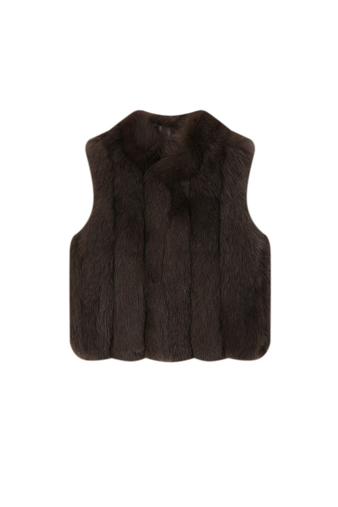 Finnish Fox Fur Vest ¨C Short Stand-Collar Real Fur Gilet  Fibflx