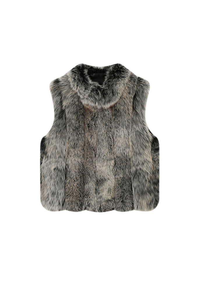 Finnish Fox Fur Vest ¨C Short Stand-Collar Real Fur Gilet  Fibflx