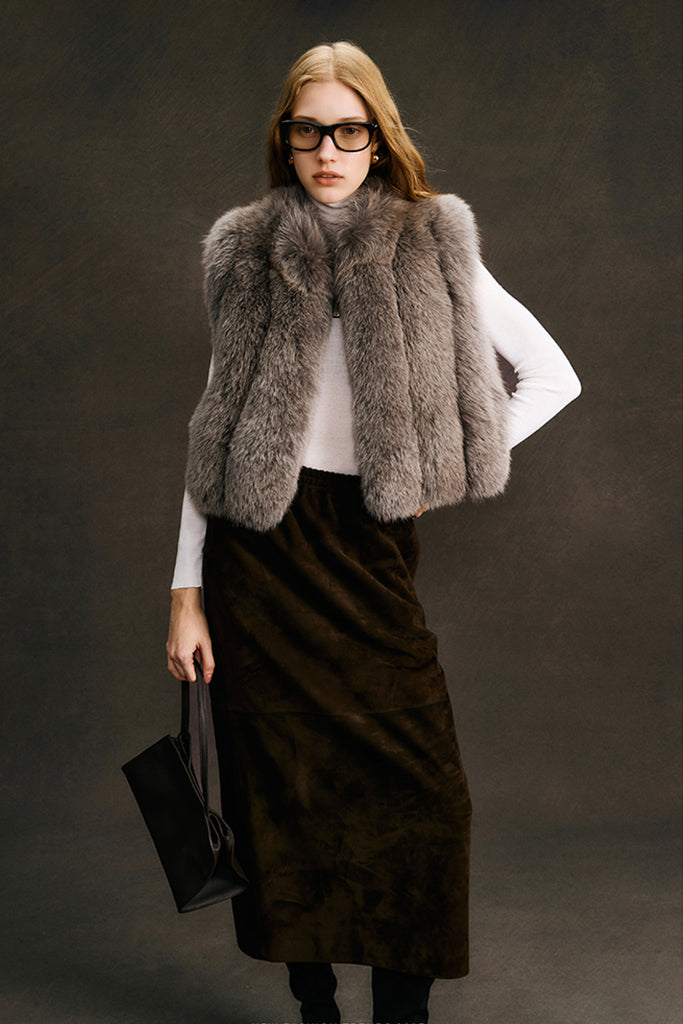 Finnish Fox Fur Vest ¨C Short Stand-Collar Real Fur Gilet  Fibflx