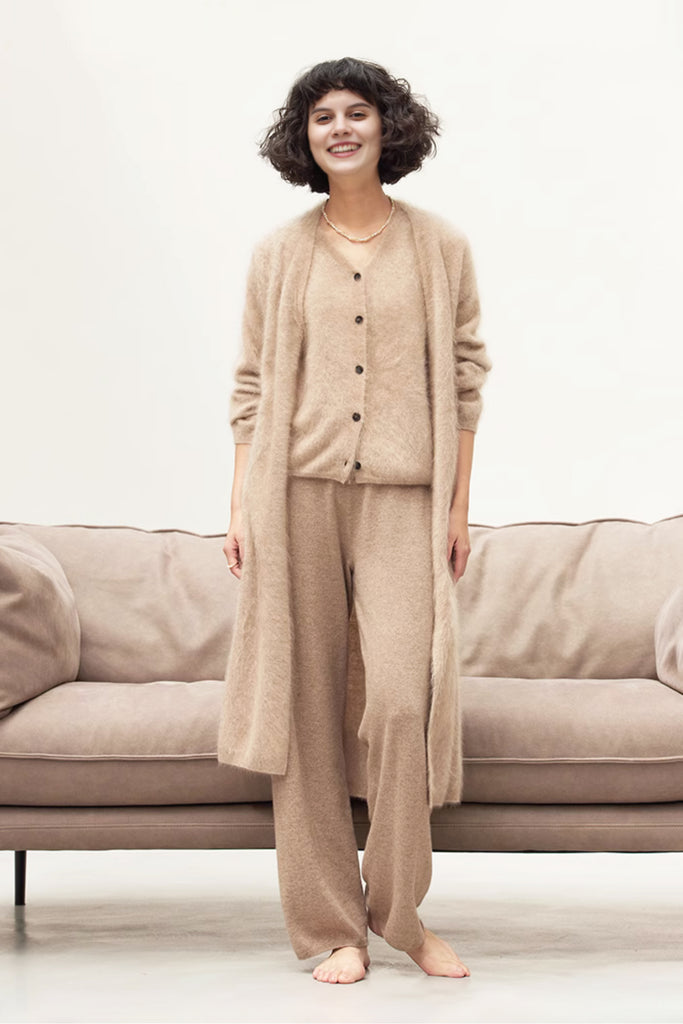 Luxe Fuzzy Open-front Brushed Cashmere Duster Cardigan  Fibflx