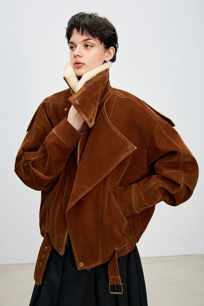 Flocked Denim Mink Fur Lined Aviator Jacket  Fibflx