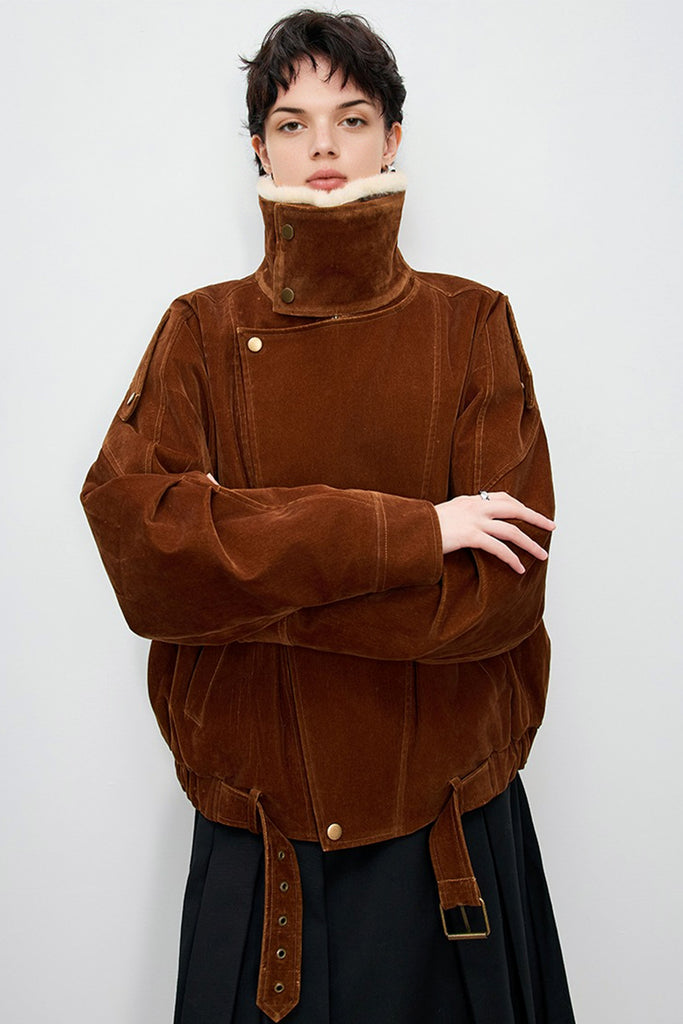 Flocked Denim Mink Fur Lined Aviator Jacket  Fibflx