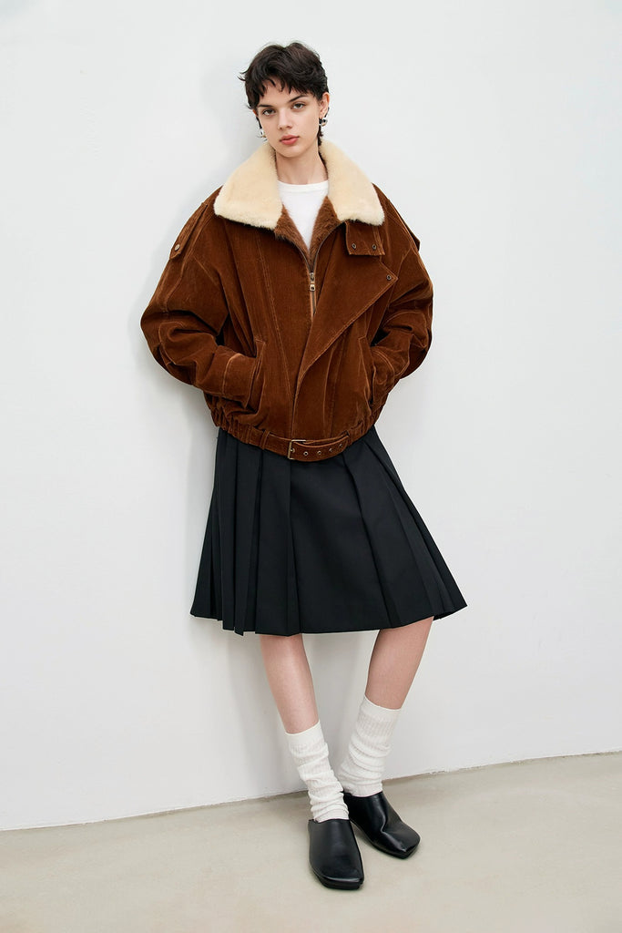 Flocked Denim Mink Fur Lined Aviator Jacket  Fibflx