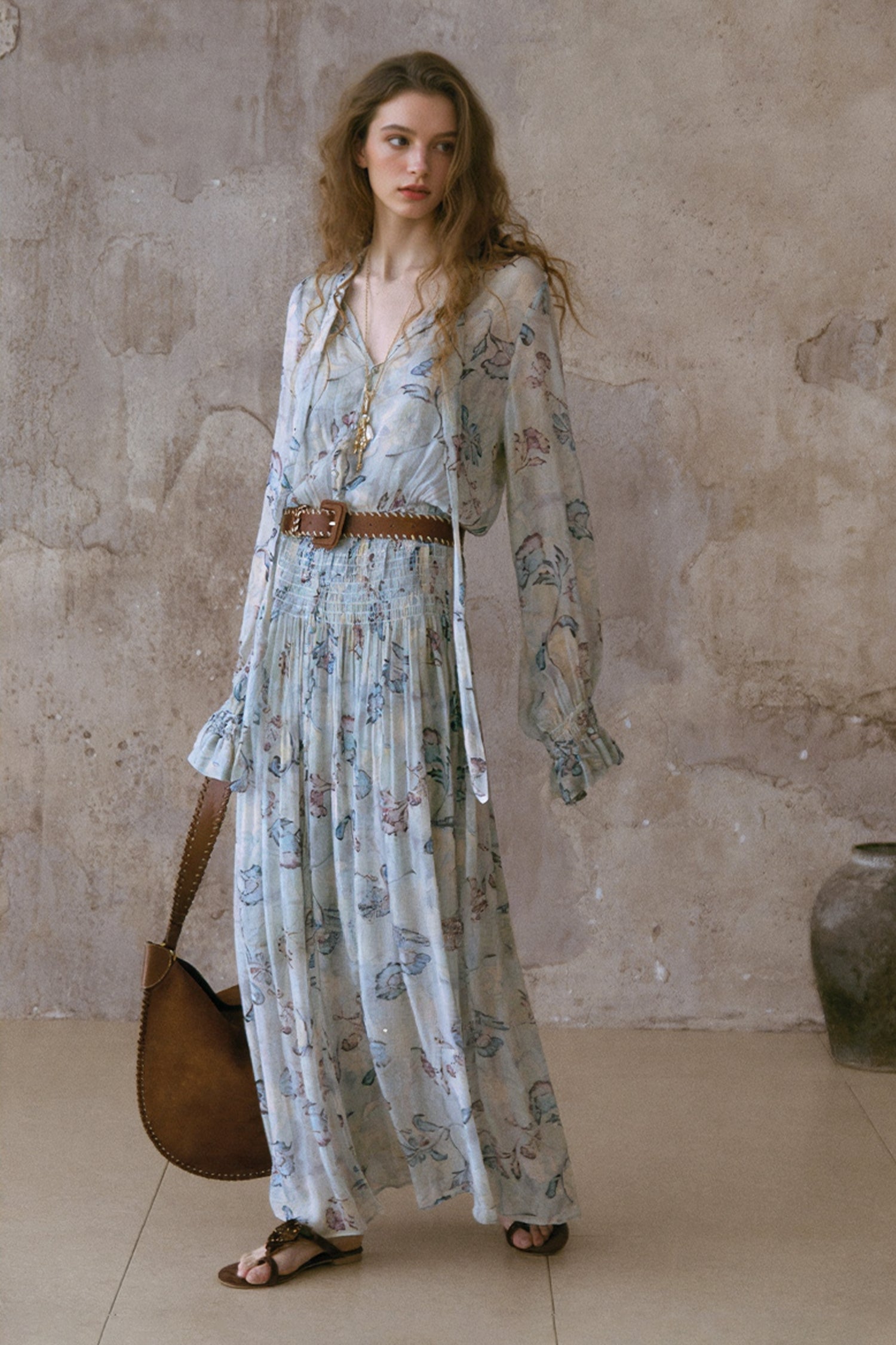 boho flowy dress Bohemian Wedding Dress,boho Maxi Dress, Halter Maxi Dress,maternity Maxi Dress,gown Maxi Dress,gypsy Maxi Dress,beach Maxi and a comfortable smocked back Boho Maxi Dress With Sleeves