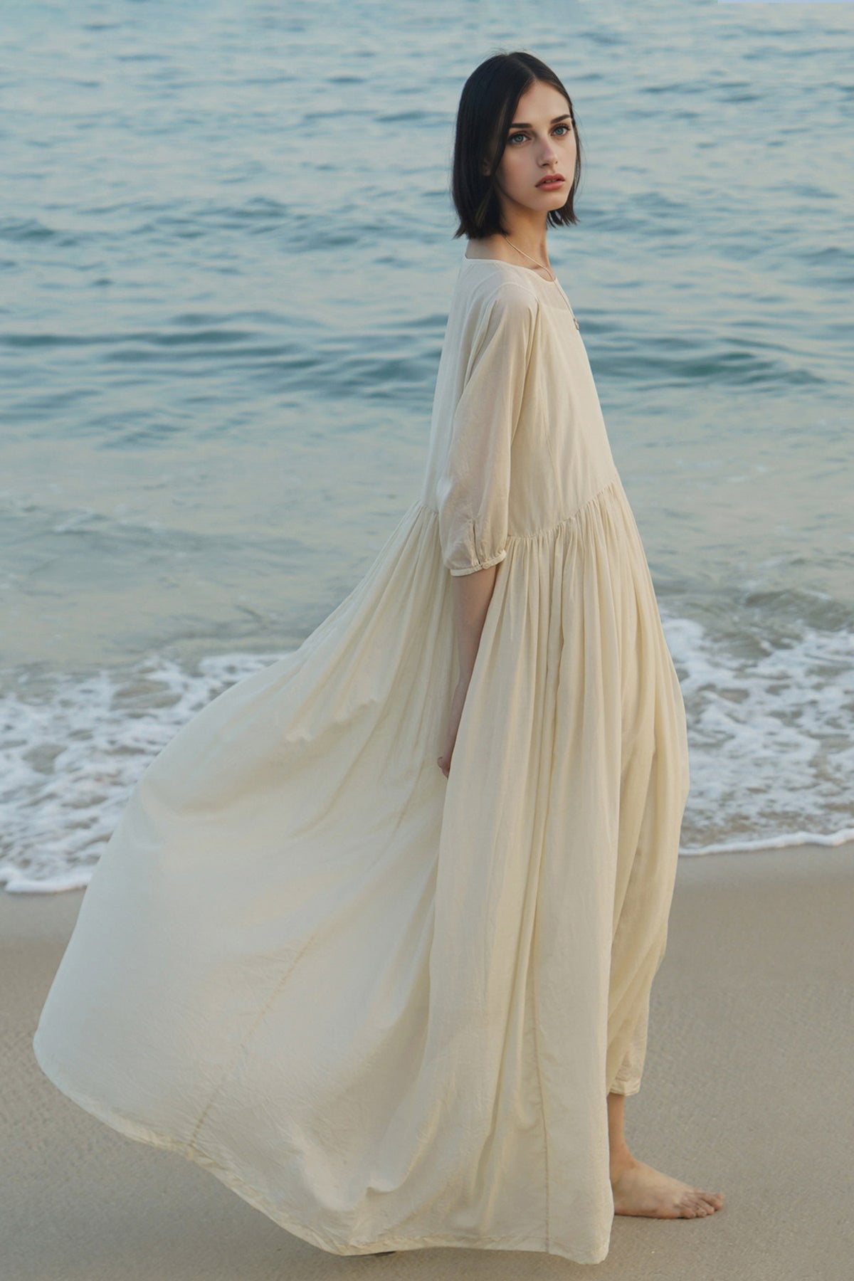 cotton dress empire waist Cotton Silk A-Line Maxi Dress | Flowy Summer Dress for Women