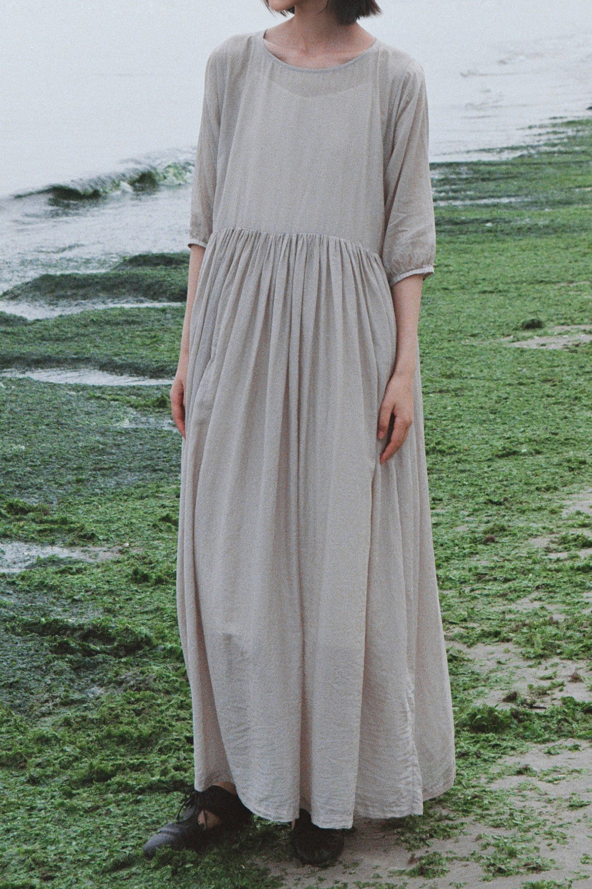 Cotton Silk A-Line Maxi Dress | Flowy Summer Dress for Women