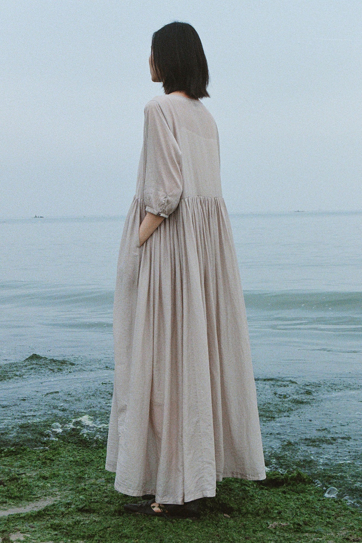 Cotton Silk A-Line Maxi Dress | Flowy Summer Dress for Women
