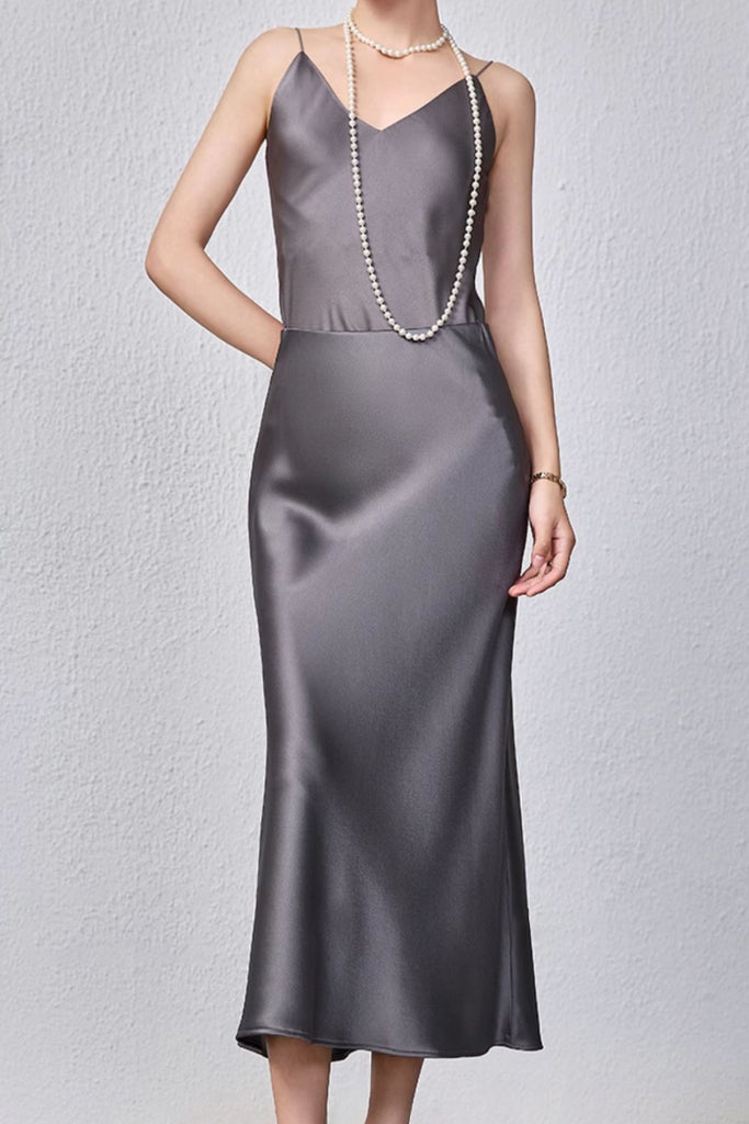 Flowy Satin Slip Mermaild Midi Skirt  Fibflx