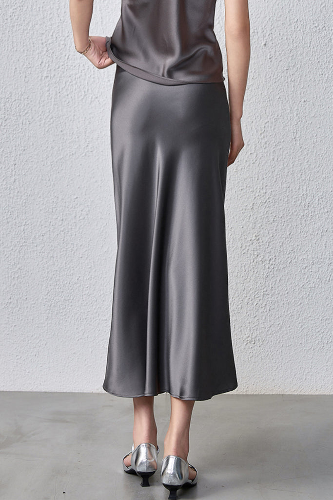 Flowy Satin Slip Mermaild Midi Skirt  Fibflx