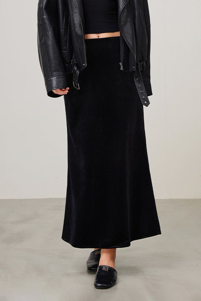 Flowy Velvet Bias-Cut Maxi Skirt  Fibflx