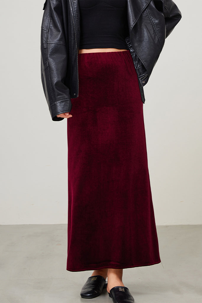 Flowy Velvet Bias-Cut Maxi Skirt  Fibflx