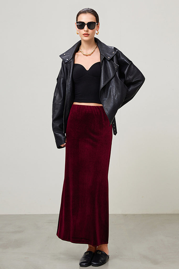 Flowy Velvet Bias-Cut Maxi Skirt  Fibflx