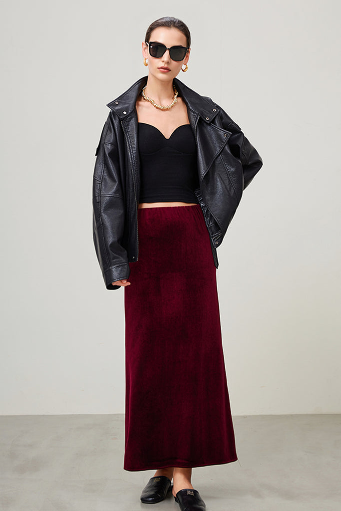 Flowy Velvet Bias-Cut Maxi Skirt  Fibflx