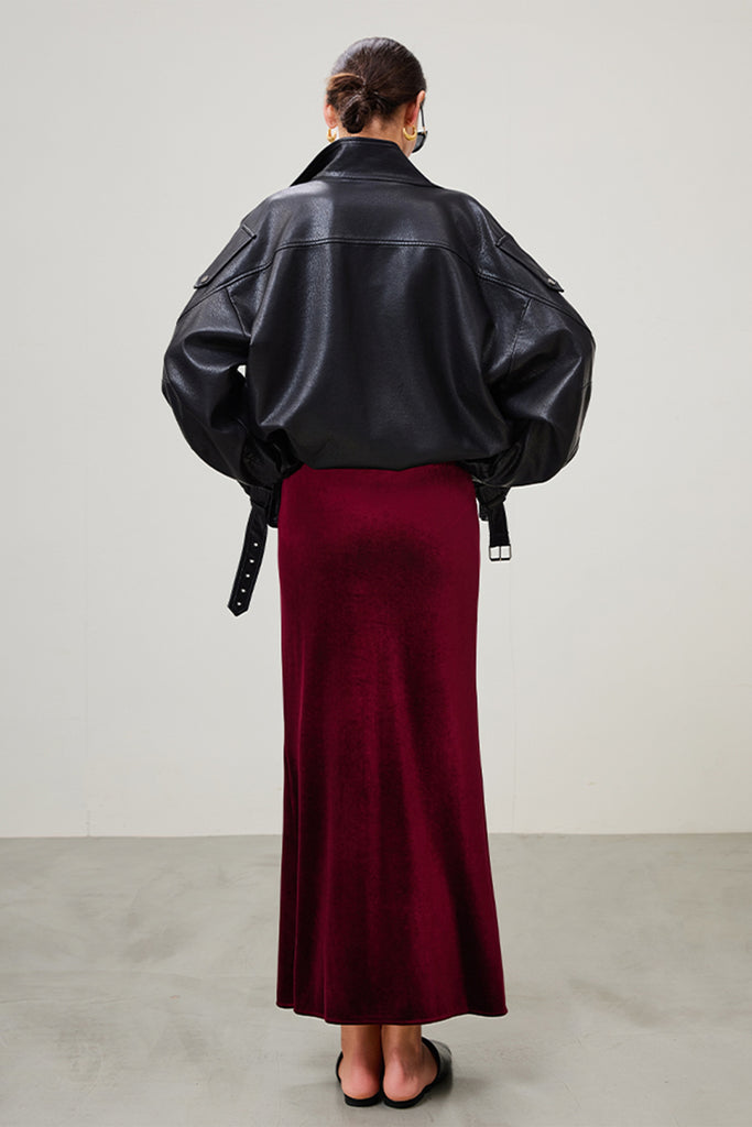 Flowy Velvet Bias-Cut Maxi Skirt  Fibflx