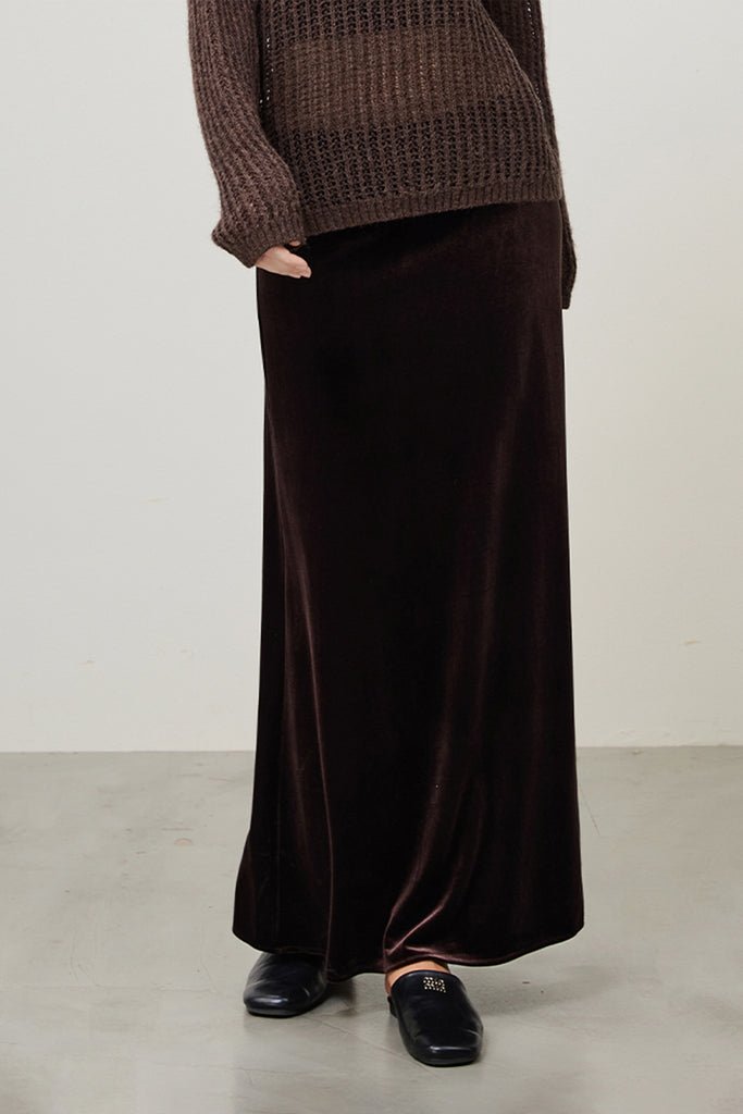 Flowy Velvet Bias-Cut Maxi Skirt  Fibflx