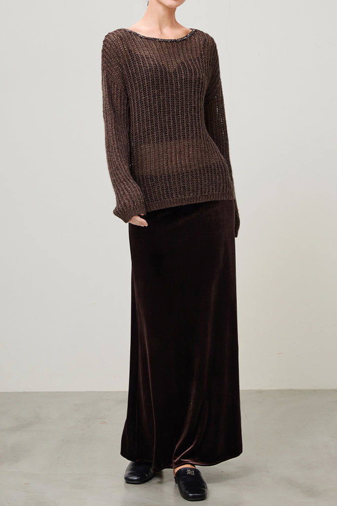 Flowy Velvet Bias-Cut Maxi Skirt  Fibflx