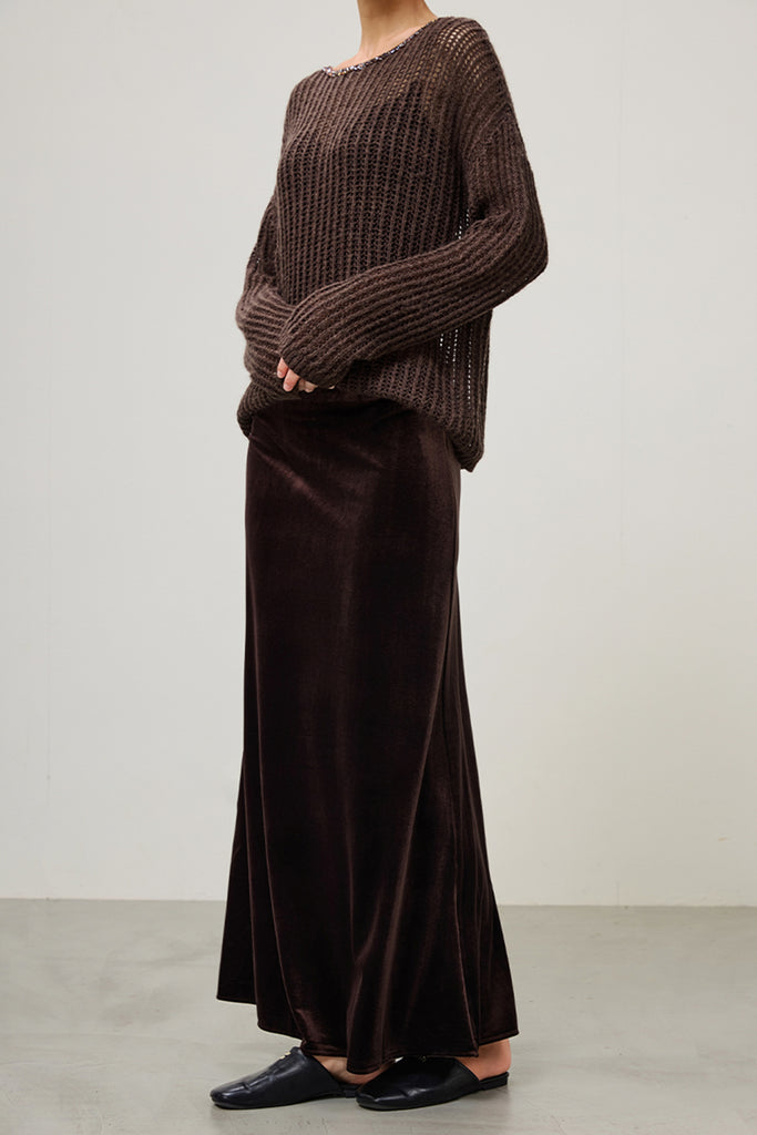 Flowy Velvet Bias-Cut Maxi Skirt  Fibflx