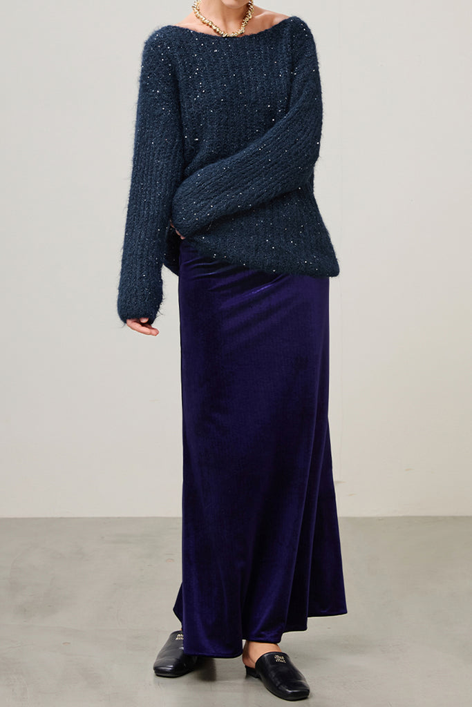 Flowy Velvet Bias-Cut Maxi Skirt  Fibflx