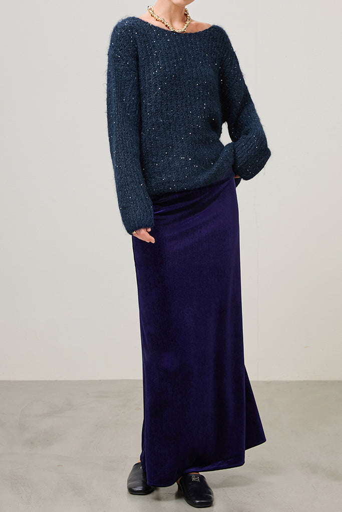 Flowy Velvet Bias-Cut Maxi Skirt  Fibflx