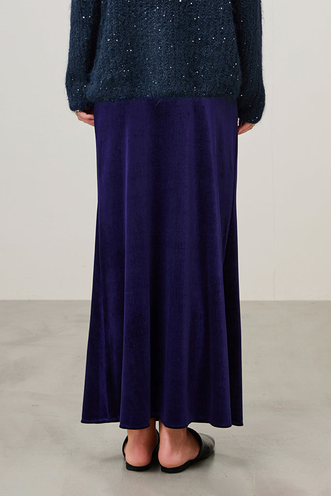 Flowy Velvet Bias-Cut Maxi Skirt  Fibflx