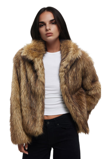 Fibflx Women's Fluffy Cropped Faux Mink Fur Open-Front Jacket