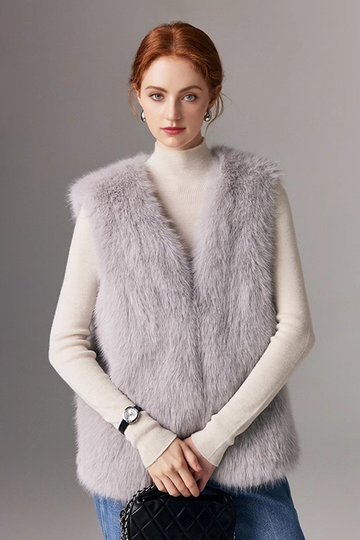 Fibflx Women's Fluffy Faux Fur Vest with Pockets