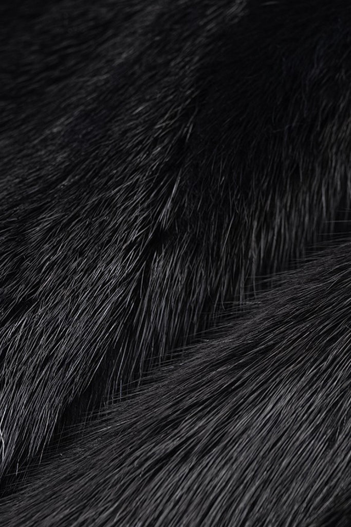 Fluffy Mink Fur Stand-Collar Jacket in Black  Fibflx