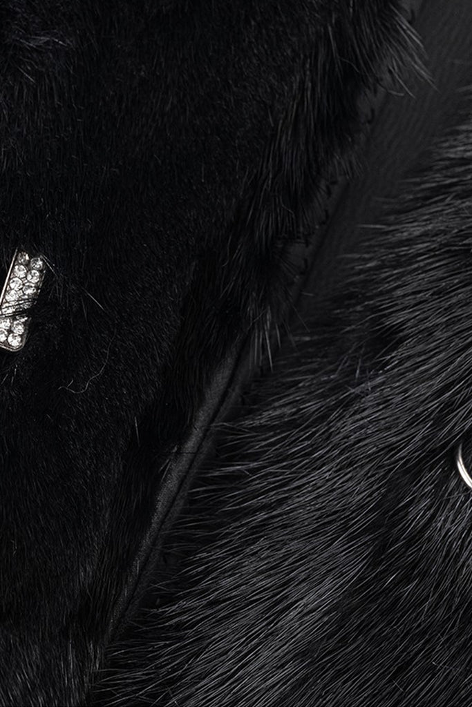 Fluffy Mink Fur Stand-Collar Jacket in Black  Fibflx