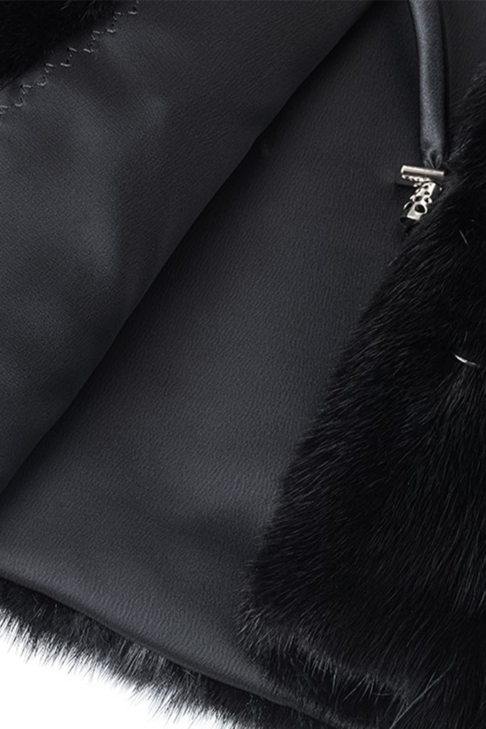 Fluffy Mink Fur Stand-Collar Jacket in Black  Fibflx