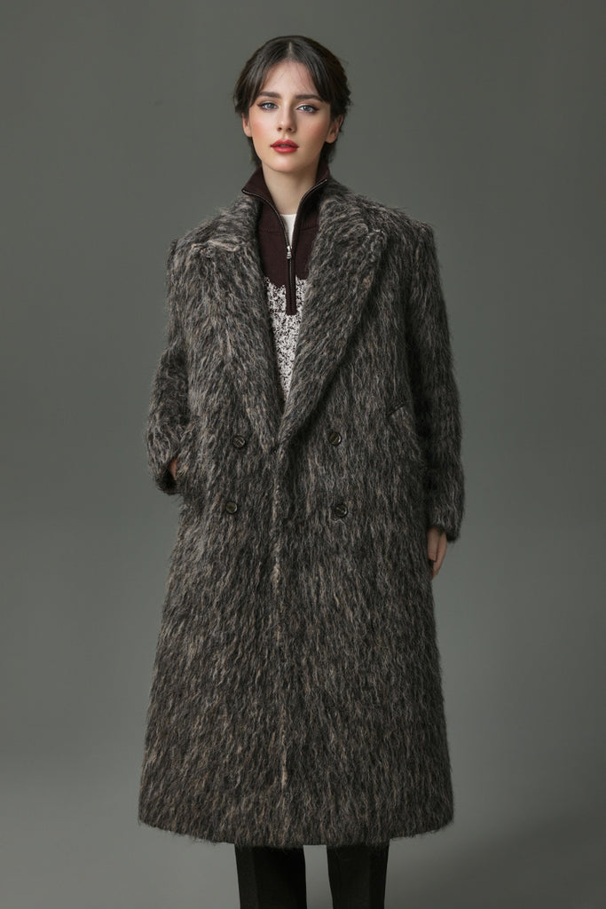 Fibflx Women's Fluffy Thick Shawl Collar Oversized Wool Coat