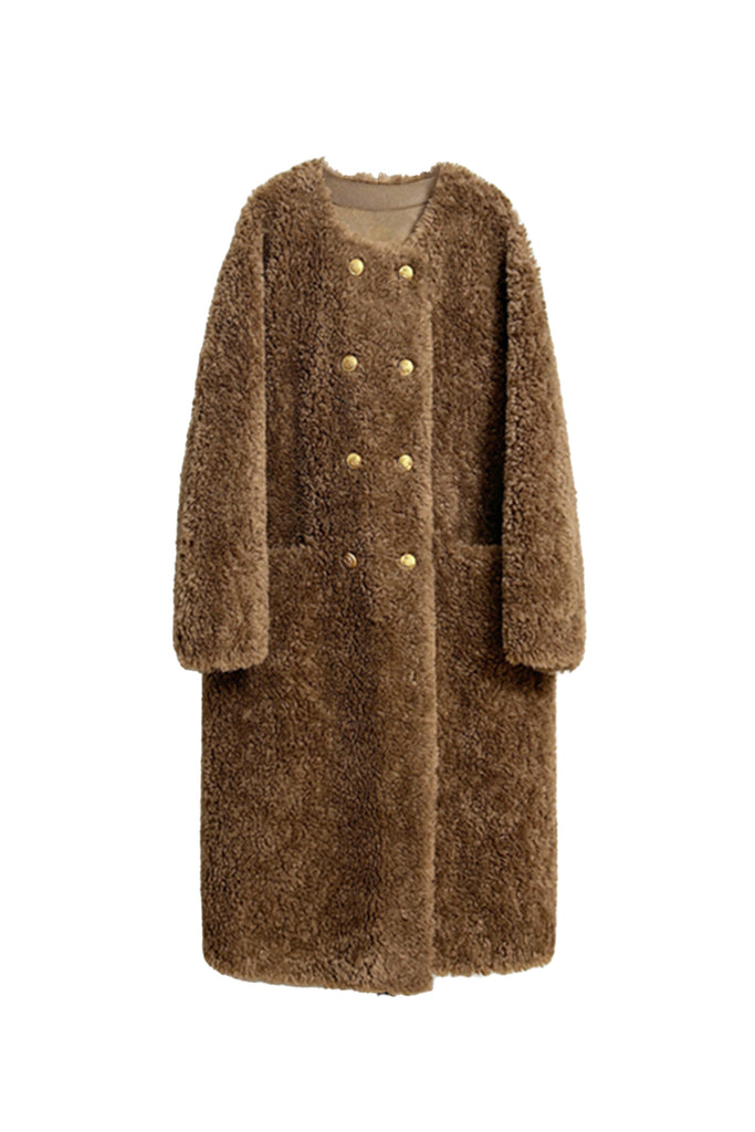 Fluffy Vintage Double Breasted Shearling Teddy Coat  Fibflx