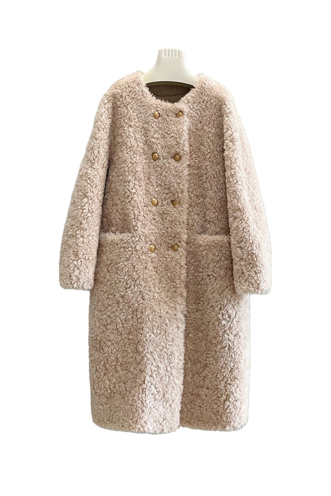Fluffy Vintage Double Breasted Shearling Teddy Coat  Fibflx