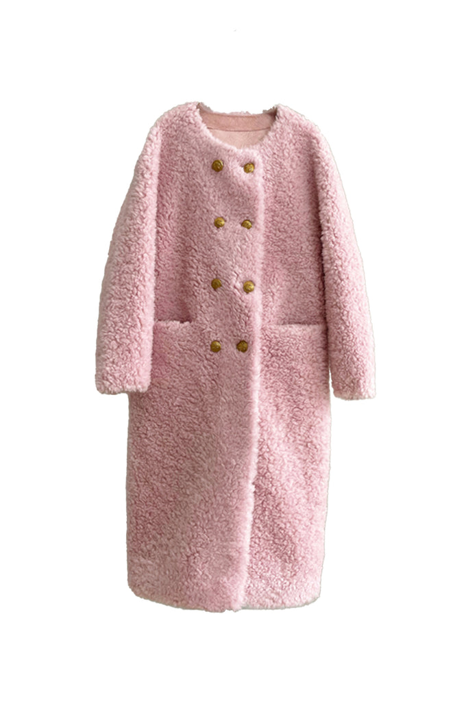 Fluffy Vintage Double Breasted Shearling Teddy Coat  Fibflx
