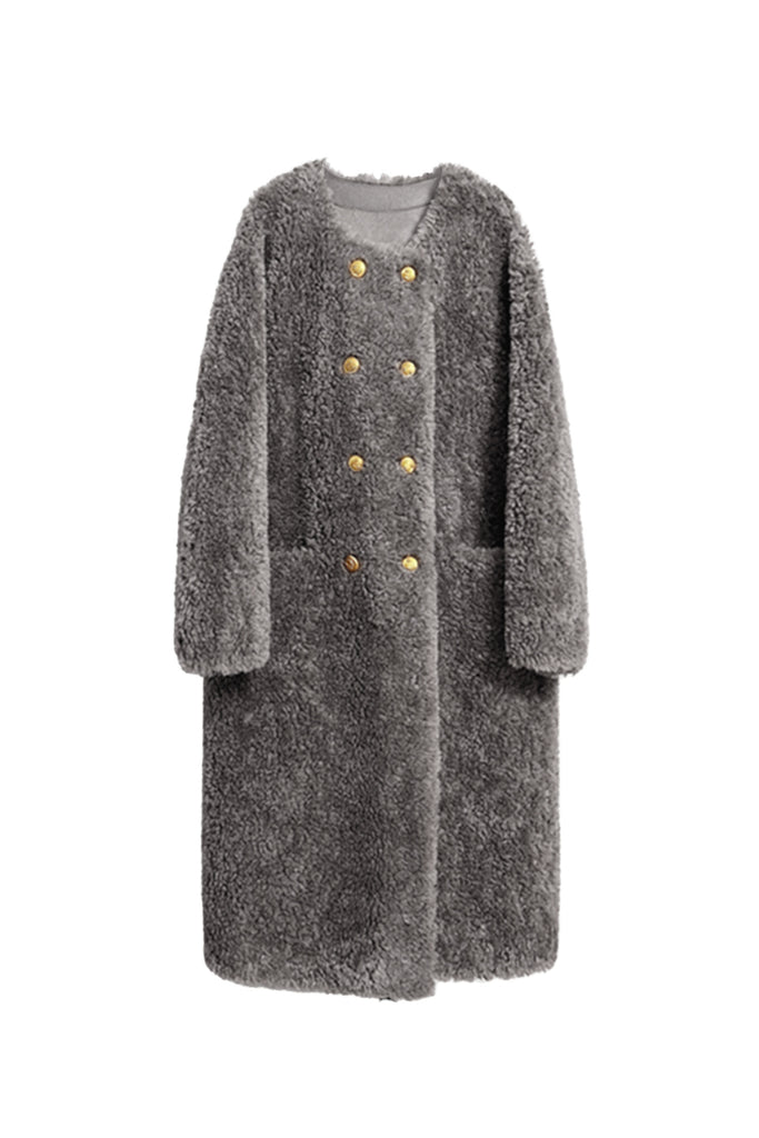 Fluffy Vintage Double Breasted Shearling Teddy Coat  Fibflx