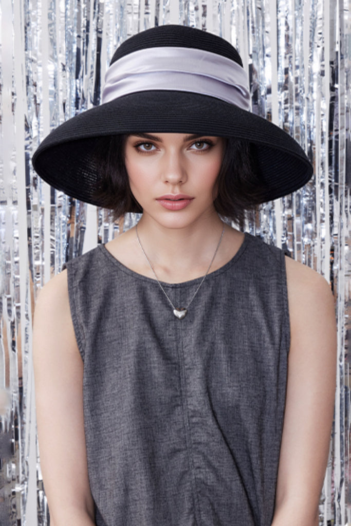 Handcrafted Packable Wide-Brim Ribbon Straw Sun Hat Black / One Size Fibflx