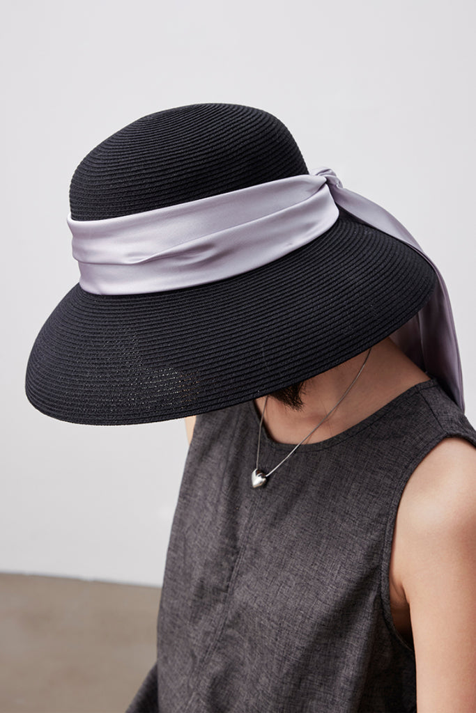 Handcrafted Packable Wide-Brim Ribbon Straw Sun Hat  Fibflx