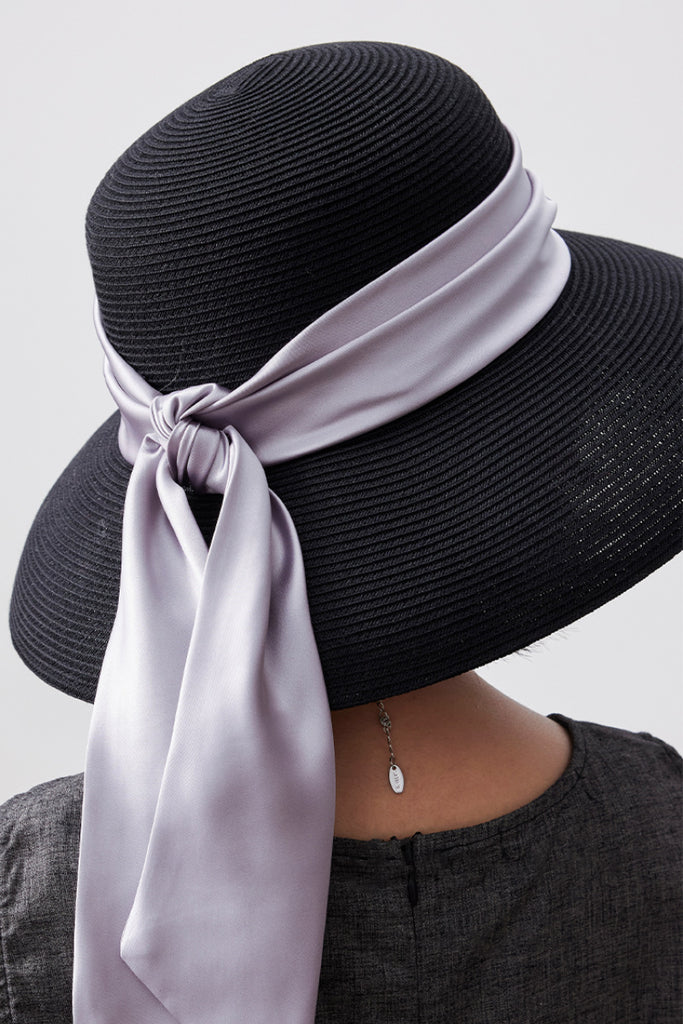 Handcrafted Packable Wide-Brim Ribbon Straw Sun Hat  Fibflx