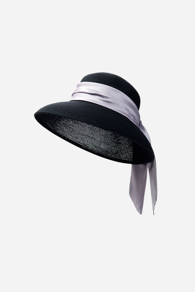 Handcrafted Packable Wide-Brim Ribbon Straw Sun Hat  Fibflx