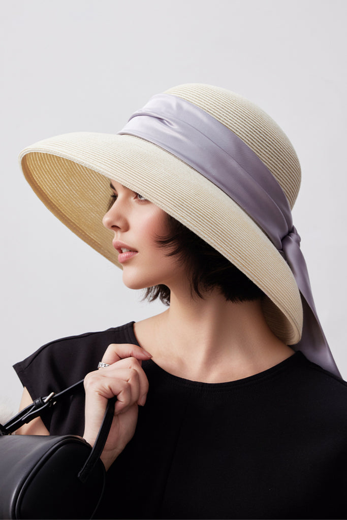 Handcrafted Packable Wide-Brim Ribbon Straw Sun Hat Ivory / One Size Fibflx