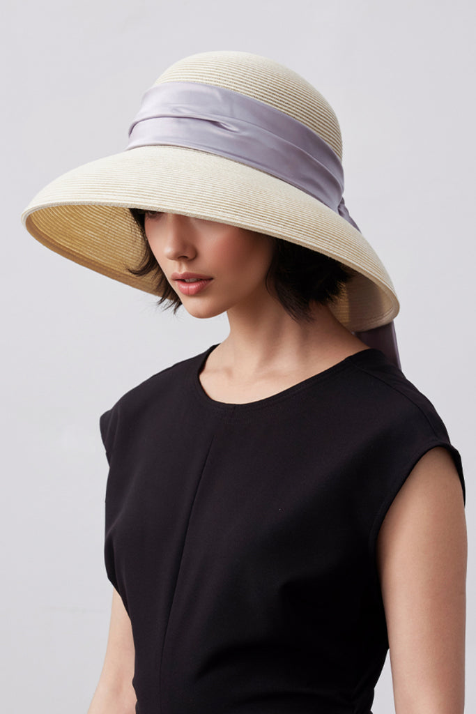 Handcrafted Packable Wide-Brim Ribbon Straw Sun Hat  Fibflx