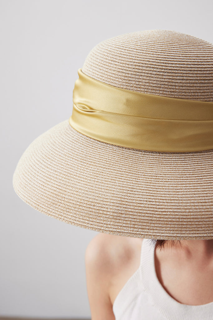Handcrafted Packable Wide-Brim Ribbon Straw Sun Hat  Fibflx