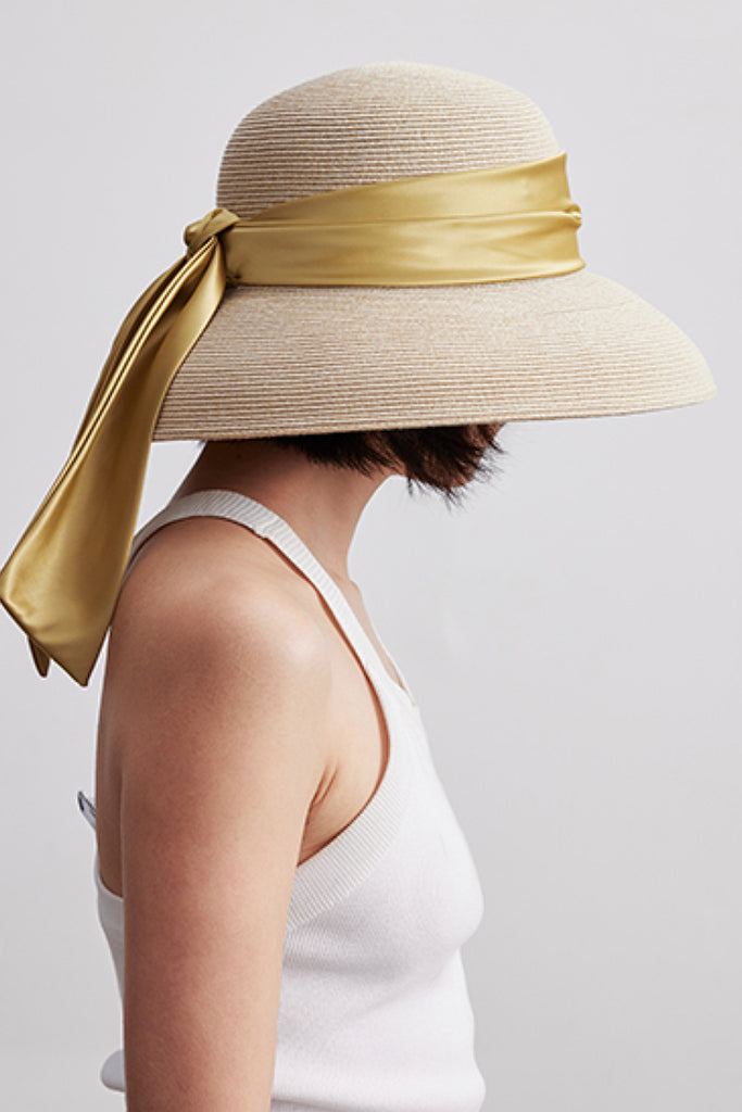 Handcrafted Packable Wide-Brim Ribbon Straw Sun Hat  Fibflx