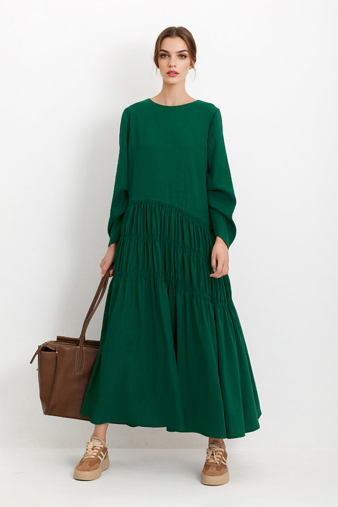 Forest Green Long-Sleeve Maxi Dress  Fibflx