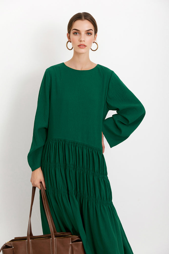 Forest Green Long-Sleeve Maxi Dress  Fibflx