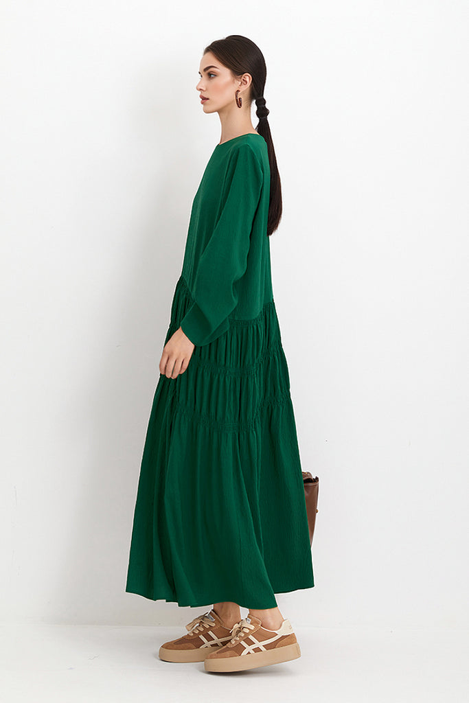 Forest Green Long-Sleeve Maxi Dress  Fibflx