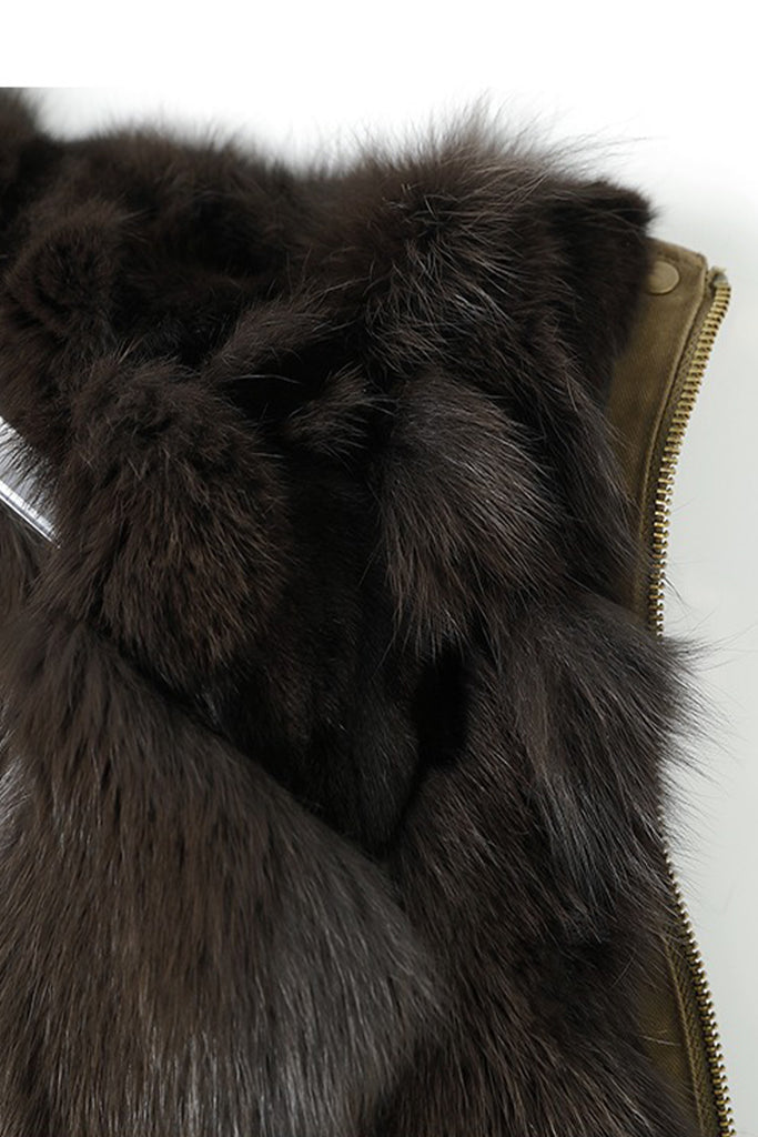 Fox Fur Bomber Parka Jacket with Detachable Collar  Fibflx